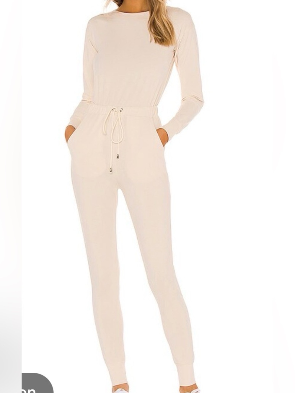 Lovers + Friends Cream Long-Sleeve Drawstring Jumpsuit